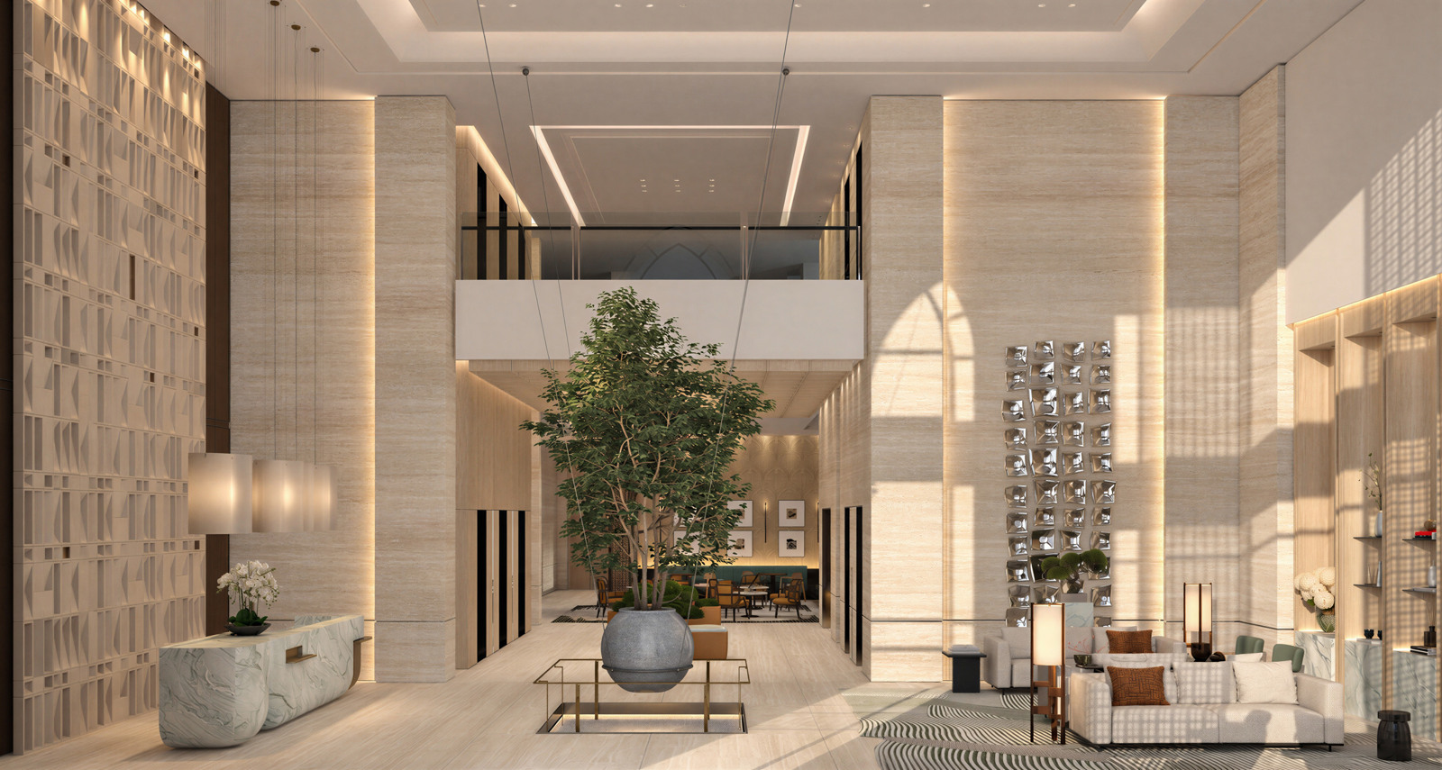 A view across the lobby, from reception to the guest lounge
